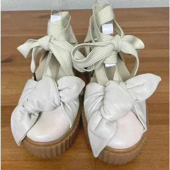 FENTY PUMA Women's 8.5 The Bow Creeper Sandals Cream Leather Lace Up Flatform - Picture 16 of 16